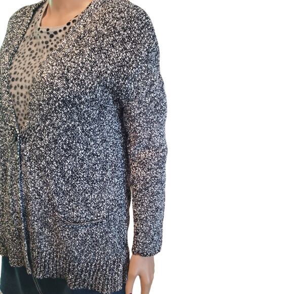 J. Jill Size MP M Petite Black Speckled Gray White One Button Cotton Cardigan - Picture 4 of 10